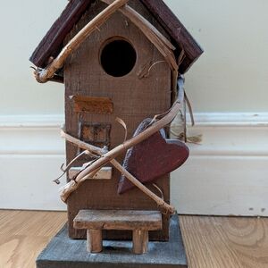 Rustic Brown Birdhouse with Red Heart Accent